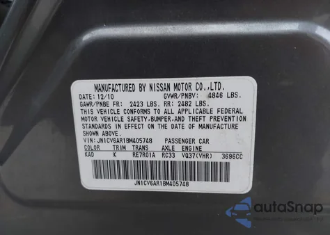 2011 Infiniti G37X from USA, damaged, VIN JN1CV6AR1BM405748